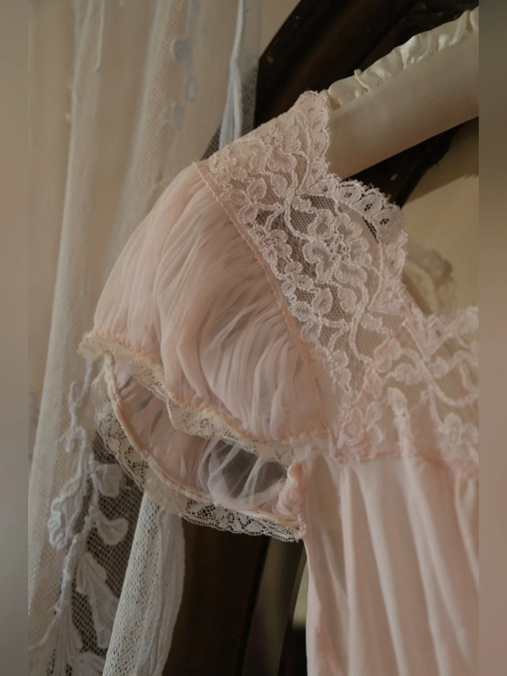 Vintage Nylon Lace Pink Nightgown - Picture 5 of 7
